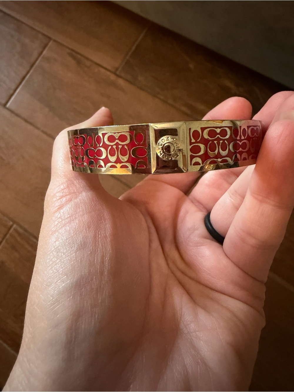 Coach Silver Bracelet with Red Enamel Signature Logo